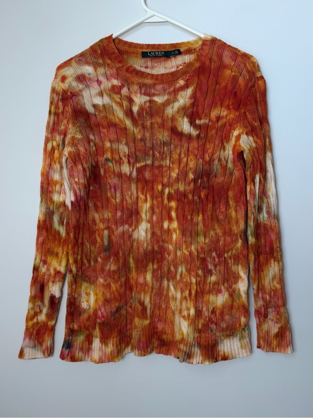 LAUREN Ralph Lauren Women's Tie-Dye Cable Knit Sweater Burnt Orange Size Small